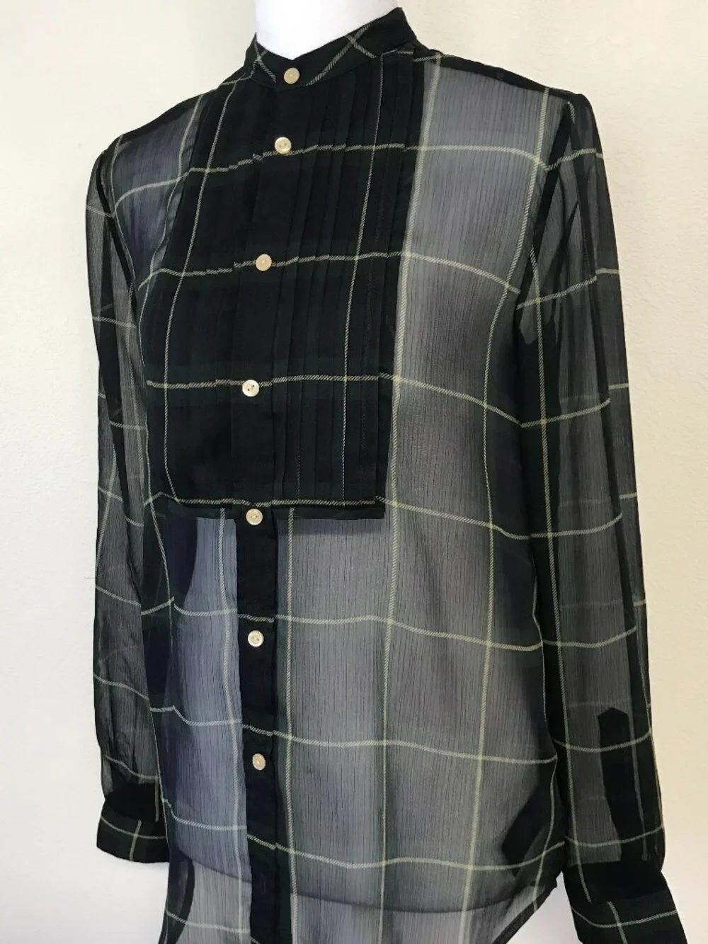 Polo Ralph Lauren Sheer Plaid Chiffon Button Shirt Youth 16 Fits XS